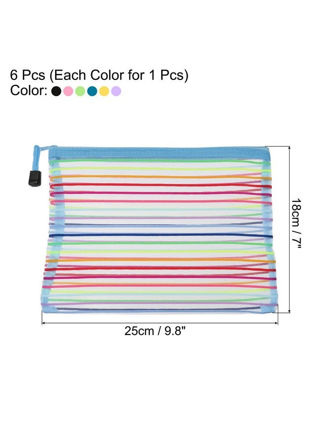 MECCANIXITY Mesh Zipper Pouch A5 Nylon Mesh Cosmetic Bags Pencil Case Document Bag Zipper File Pouch For Office Travel Makeup Multicolor Pack Of 6  - Image 2