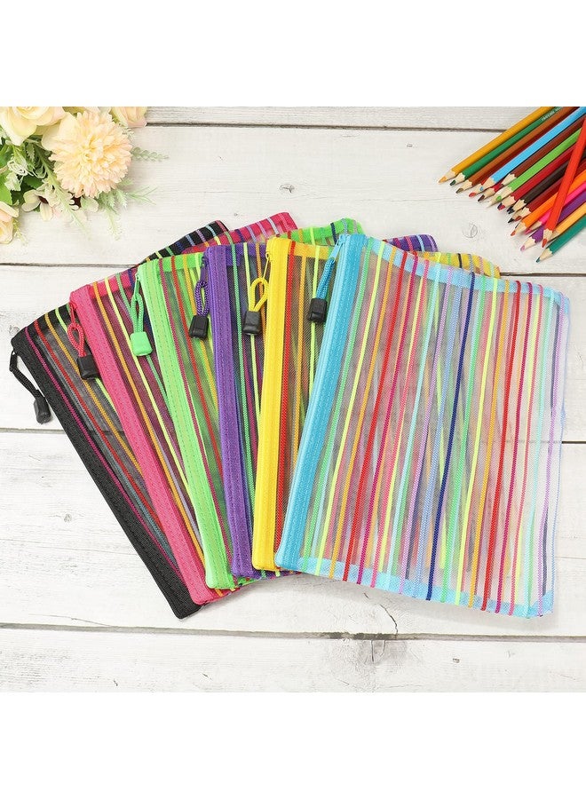 MECCANIXITY Mesh Zipper Pouch A5 Nylon Mesh Cosmetic Bags Pencil Case Document Bag Zipper File Pouch For Office Travel Makeup Multicolor Pack Of 6  - Image 5