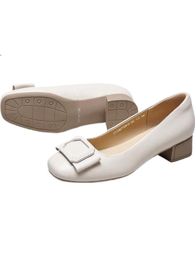 YEARCON Yierkang Lune June Gift For Parents Slip-On Comfortable Mom Fashion Shoes Shallow Mouth Flats Thick Heel Work Leather Shoes Beige 2 37 - Image 2