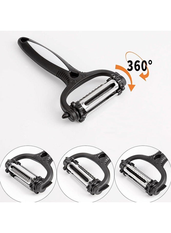 بيتنا ١ قطعة مقشرة خضار ٣ في ١ استانلس ستيل شفرة مزدوجة الجانبين تقطيع جوليان، مقشرة بطاطس وفواكه وجزر وتفاح وكوسا متعددة الوظائف، أداة مطبخ شفرتين مقبض مريح سهل الإمساك مقشرة حادة دوارة (أسود) - Image 5