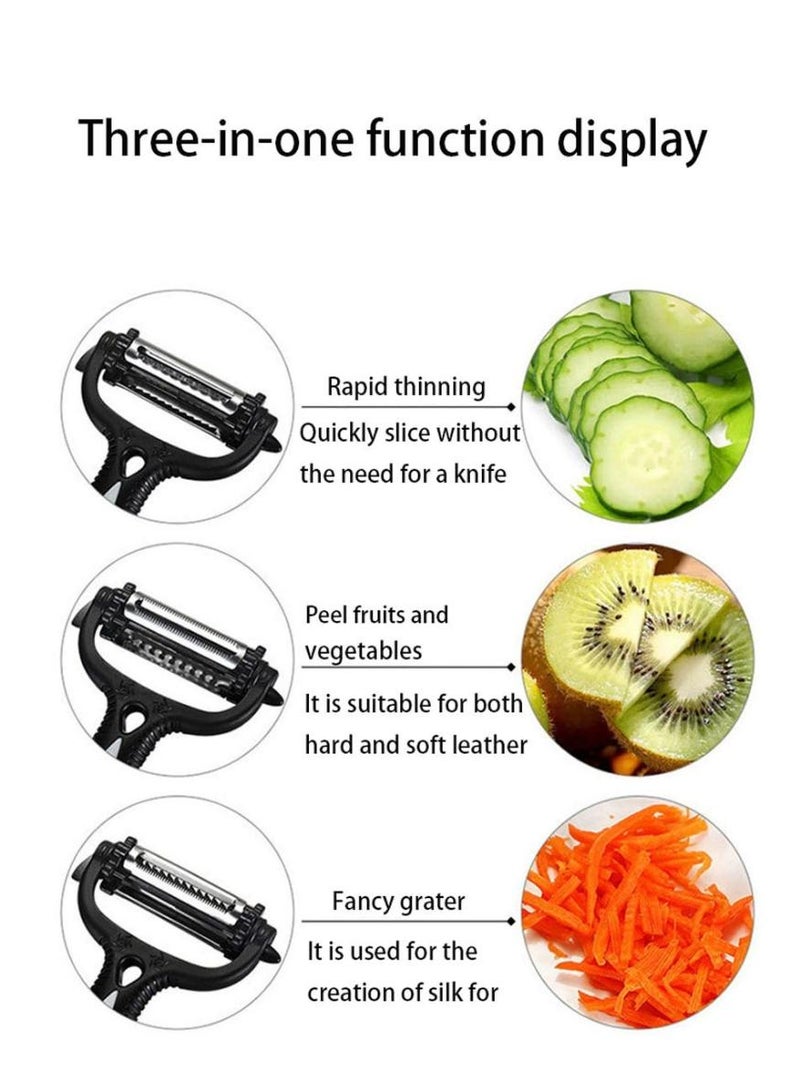 بيتنا ١ قطعة مقشرة خضار ٣ في ١ استانلس ستيل شفرة مزدوجة الجانبين تقطيع جوليان، مقشرة بطاطس وفواكه وجزر وتفاح وكوسا متعددة الوظائف، أداة مطبخ شفرتين مقبض مريح سهل الإمساك مقشرة حادة دوارة (أسود) - Image 3