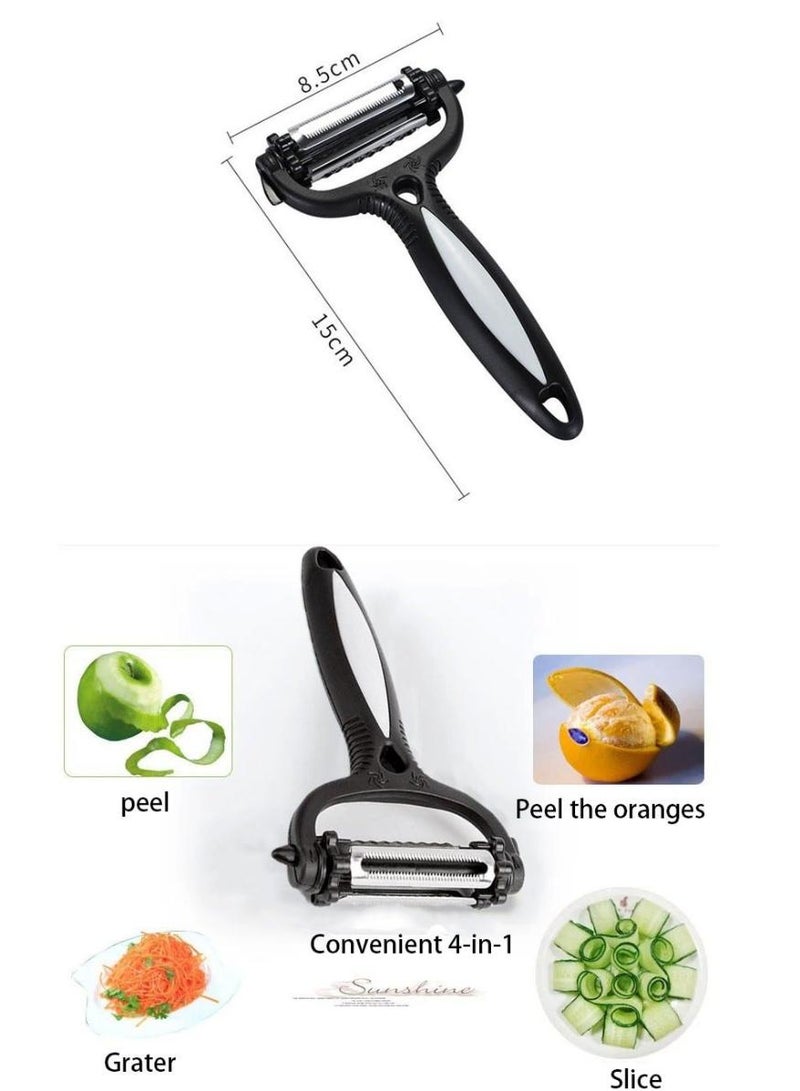 بيتنا ١ قطعة مقشرة خضار ٣ في ١ استانلس ستيل شفرة مزدوجة الجانبين تقطيع جوليان، مقشرة بطاطس وفواكه وجزر وتفاح وكوسا متعددة الوظائف، أداة مطبخ شفرتين مقبض مريح سهل الإمساك مقشرة حادة دوارة (أسود) - Image 2