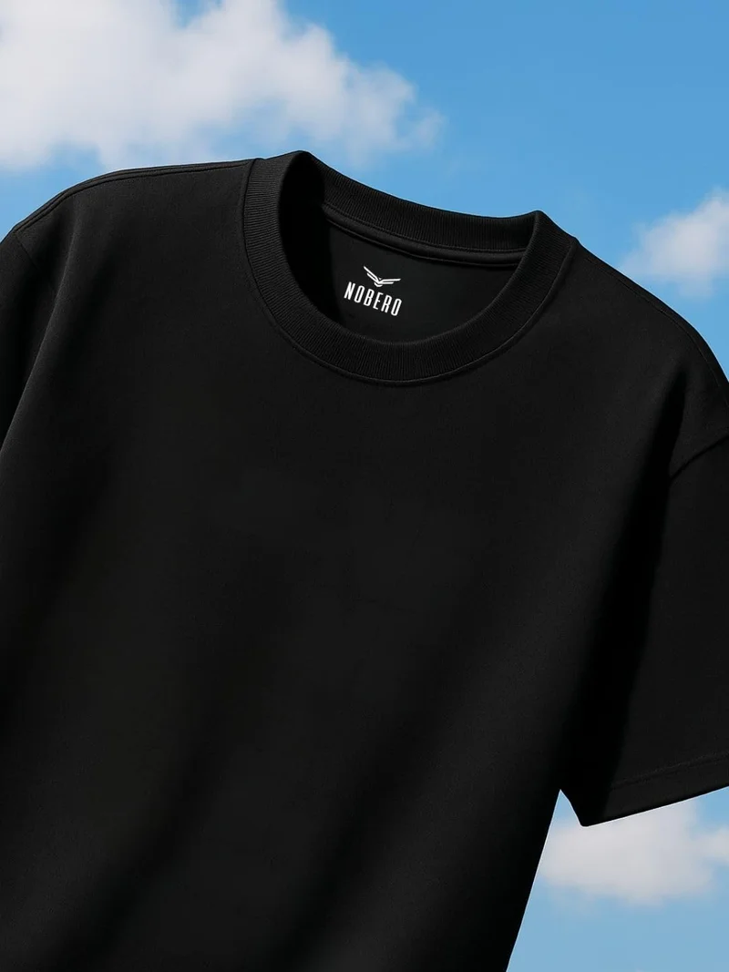 NOBERO Black Oversized Cotton T-Shirt for Men