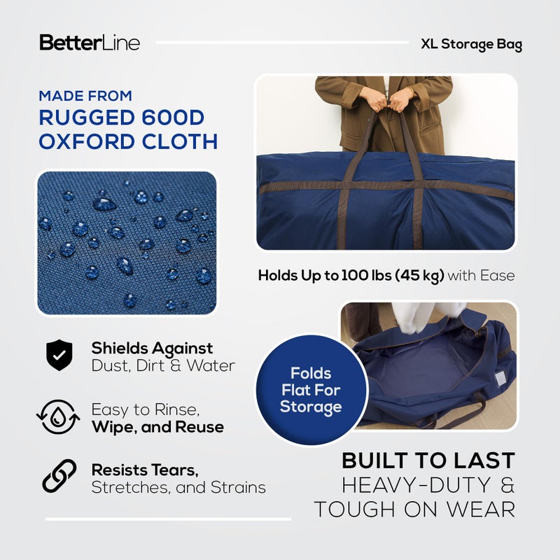 BETTERLINE Blue Extra Large Duffel Bag for Traveling - Heavy-Duty 600D Polyester, Waterproof with Reinforced Handles, Holds 100 lbs-Premium Quality Duffle Bag Perfect for Travel & Storage-42" x 16" x 20" Inches - Image 4