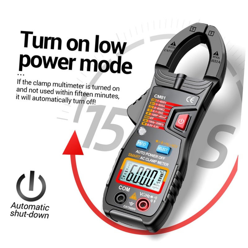 Auto Ranging Digital Clamp Meter AC DC Voltage Tester with NCV Detector and Backlit Screen - Image 3