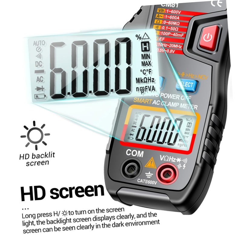 Auto Ranging Digital Clamp Meter AC DC Voltage Tester with NCV Detector and Backlit Screen - Image 4