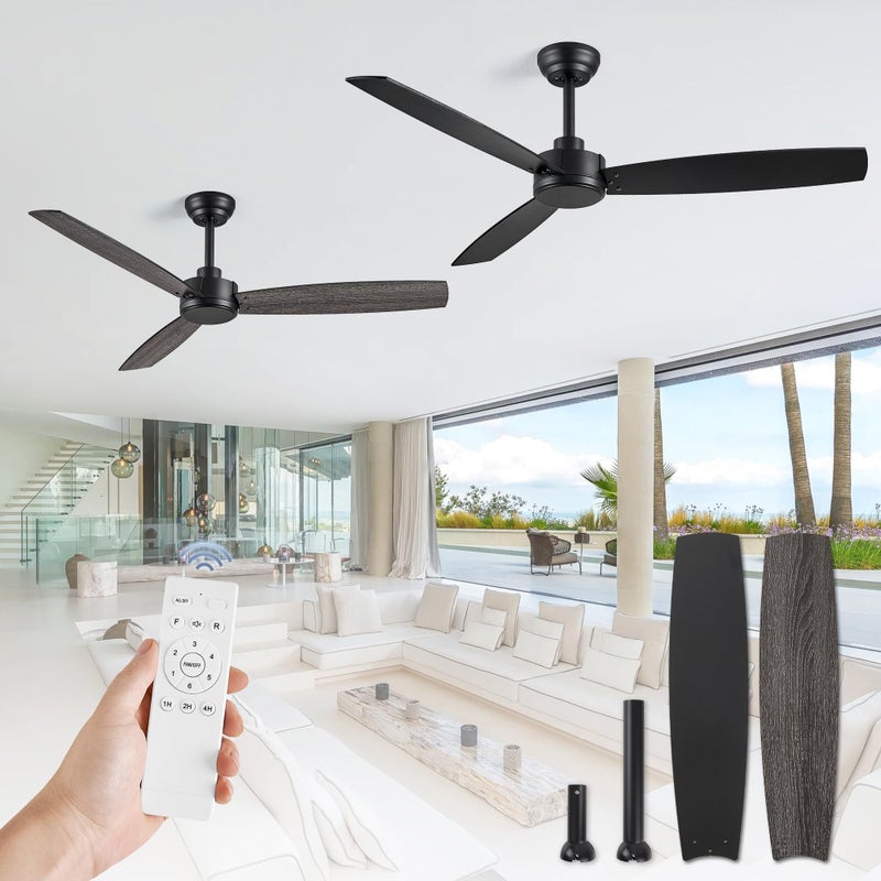 ZMISHIBO 2 Pack 52 Inch Outdoor Ceiling Fans with Remote, Black Ceiling Fan No light with Quiet Reversible DC Motor, 6 Speeds, 3 Blade Modern Ceiling Fans for Patio Living Room Bedroom Indoor - Image 1