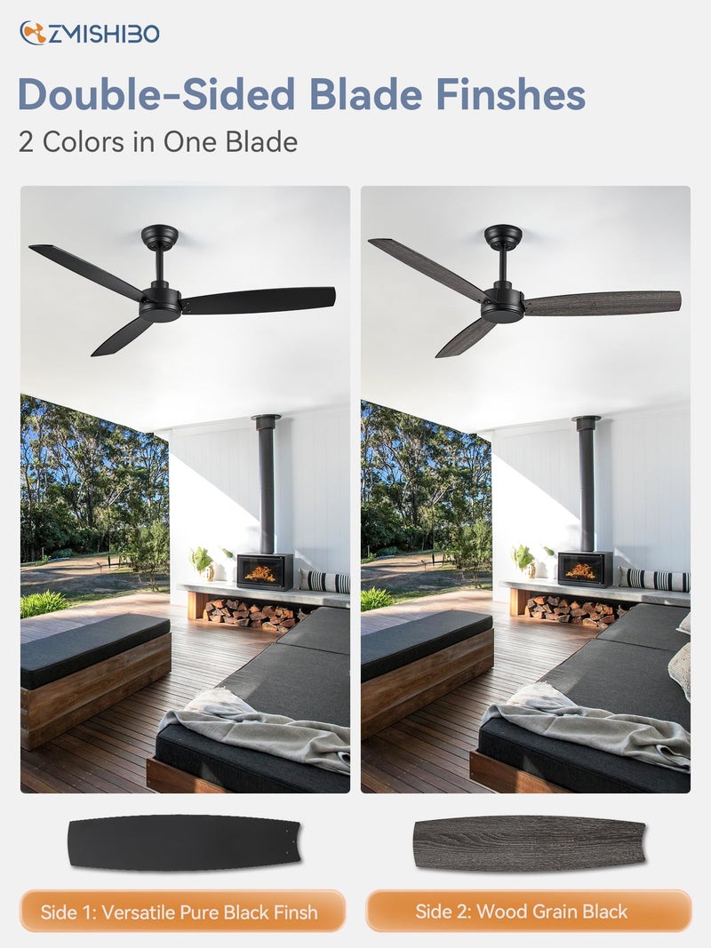 ZMISHIBO 2 Pack 52 Inch Outdoor Ceiling Fans with Remote, Black Ceiling Fan No light with Quiet Reversible DC Motor, 6 Speeds, 3 Blade Modern Ceiling Fans for Patio Living Room Bedroom Indoor - Image 2