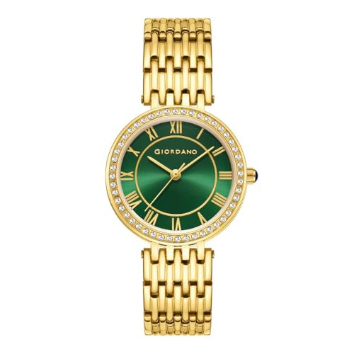 Giordano Eleganza Collection Round Analog Watch for Women, Diamond-Set with Metal Strap Ladies Water Resistant Wrist Watch - A2083 (Green) - Image 1