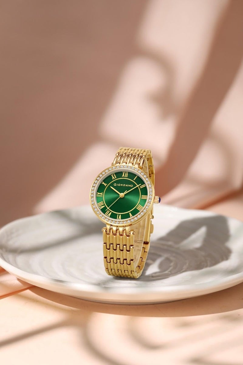 Giordano Eleganza Collection Round Analog Watch for Women, Diamond-Set with Metal Strap Ladies Water Resistant Wrist Watch - A2083 (Green) - Image 3