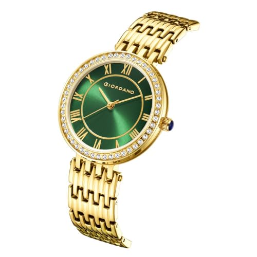 Giordano Eleganza Collection Round Analog Watch for Women, Diamond-Set with Metal Strap Ladies Water Resistant Wrist Watch - A2083 (Green) - Image 4