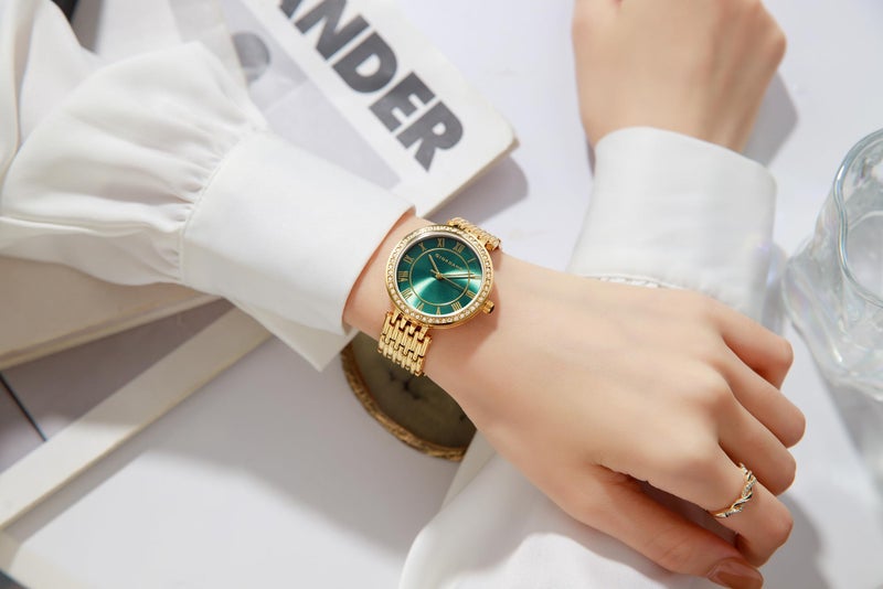 Giordano Eleganza Collection Round Analog Watch for Women, Diamond-Set with Metal Strap Ladies Water Resistant Wrist Watch - A2083 (Green) - Image 2
