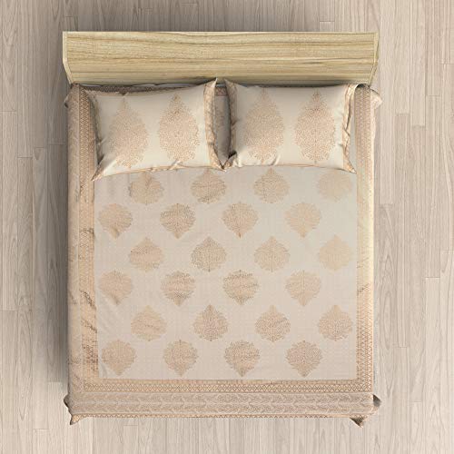 Ein Sof Premium 100% Soft Cotton Double Bed Bedsheet (90 x 100 inches) with 2 Pillow Covers Combo Set, Royal White Gold Design (Floral Pattern, 300 TC) - Image 2