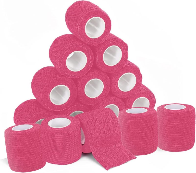 Kingwei 15 Count 2 x 5 Yards Self Adherent Cohesive Bandages WrapMedical Tape Pink Color Adhesive Flexible Breathable First Aid Self Adherent Non Woven RollsStretch Athletic Ankle Sprains  Swell - Image 1