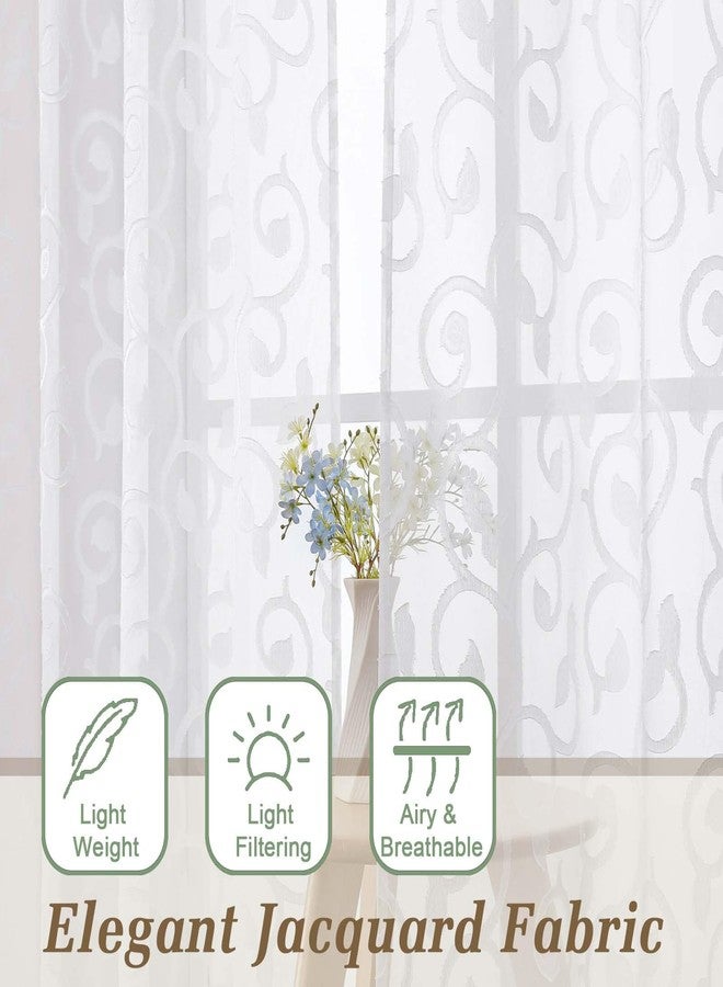 WelvetBLK White Sheer Curtains 84 Inches Long 2 Panels Set for Bedroom Living Room, Soft Solid Airy Elegant Geometric Jacquard Clip Light Filtering Curtains Drapes, White, 2Pcs Total Wide 84" Inch - Image 2