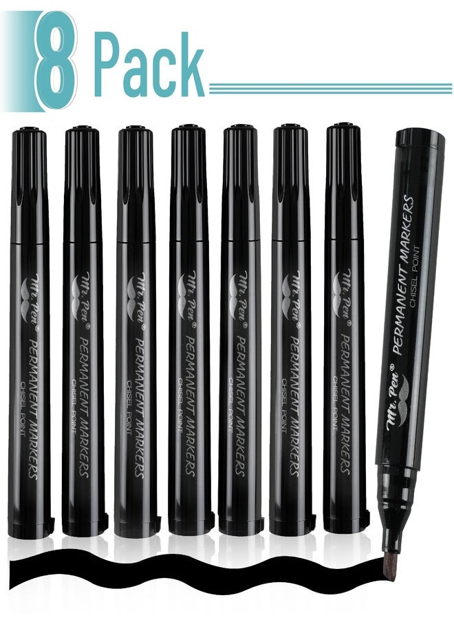 Mr. Pen- Black Permanent Markers, 8 Pack, Thick Markers, Chisel Tip Permanent Marker Chisel Tip Black Marker - Image 2