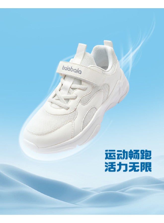 Balabala Running Shoes White Sneakers Lightweight Cushioned Kids' Sports Shoes Boys Girls Mesh Spring Autumn Versatile Casual Shoes - Image 1