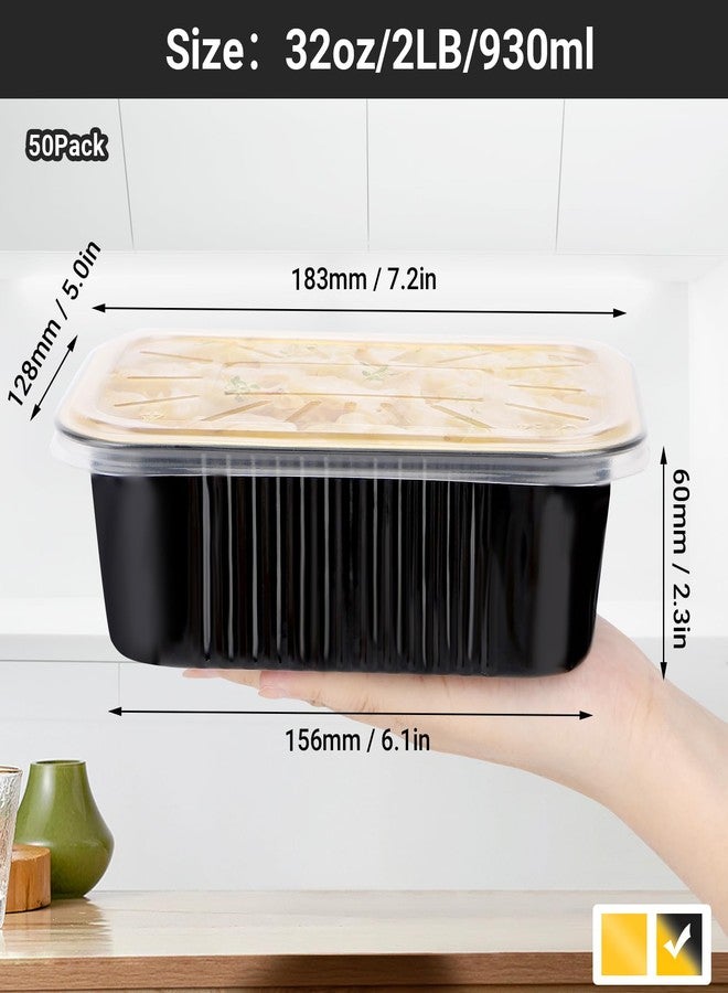 EUSOAR Aluminum Pans with Lids, 50pack 32oz Small Disposable Foil Loaf Cake Food Storage Pans, Catering Party Meal Prep Freezer Drip Pans for Microwave Oven Safe Cooking,Baking,Heating,Takeout - Image 2