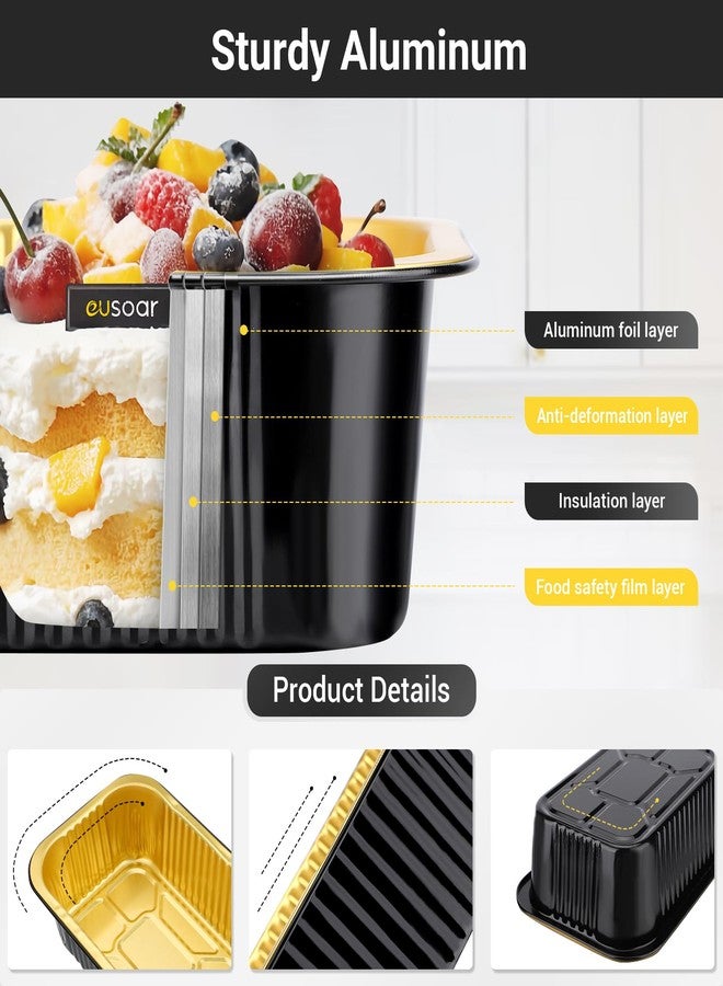 EUSOAR Aluminum Pans with Lids, 50pack 32oz Small Disposable Foil Loaf Cake Food Storage Pans, Catering Party Meal Prep Freezer Drip Pans for Microwave Oven Safe Cooking,Baking,Heating,Takeout - Image 3