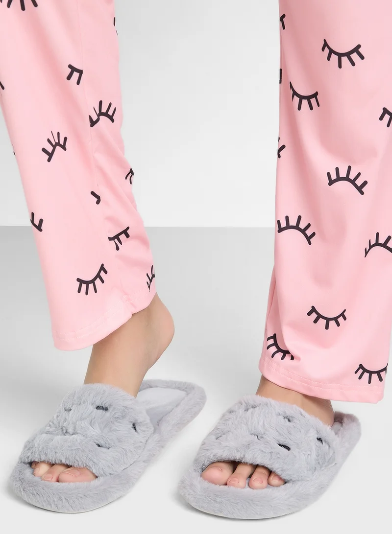جينجر Heart Fluffy Bedroom Slippers
