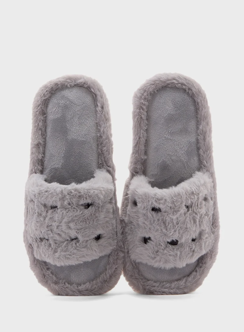 جينجر Heart Fluffy Bedroom Slippers
