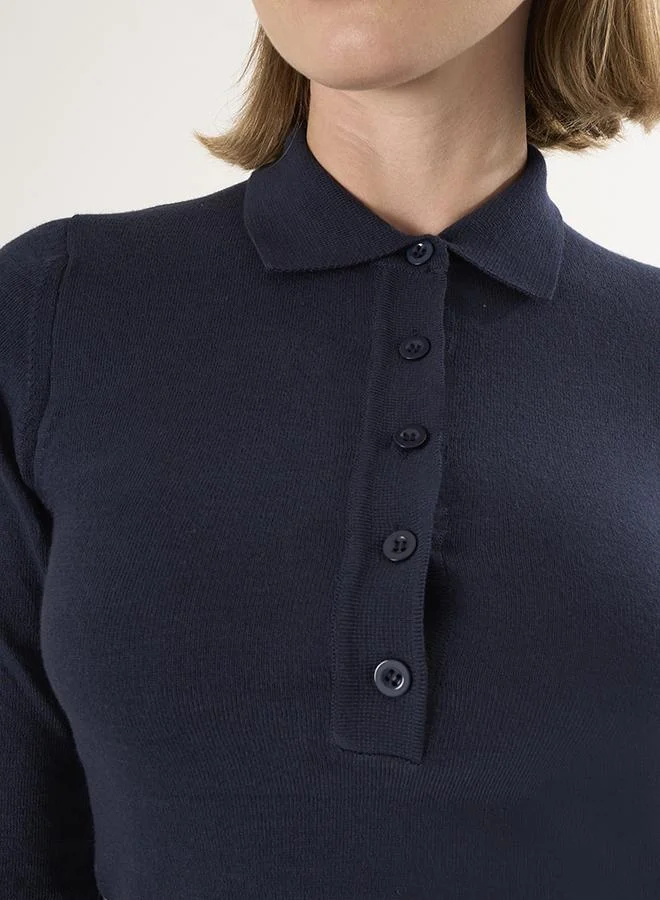 FELIX HARDY Navy Polo Neck Buttoned Pullover for Women | Best Price UAE