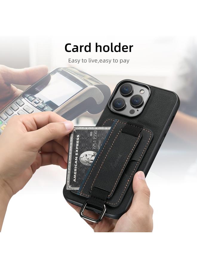 Suteni Case For iPhone 16 Pro Max H13 Litchi Leather Wrist Strap Wallet Back Phone Case - Image 3