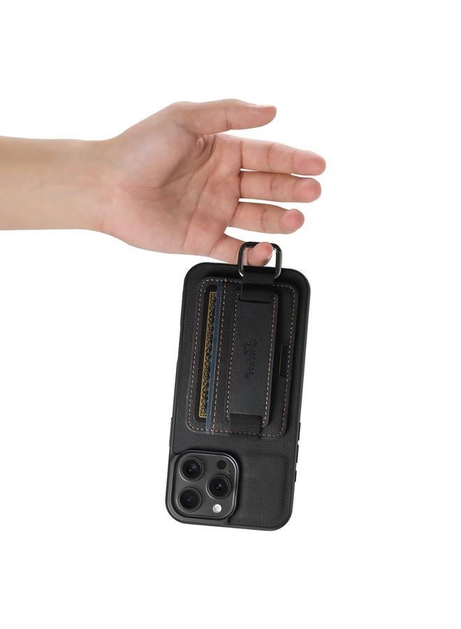 Suteni Case For iPhone 16 Pro Max H13 Litchi Leather Wrist Strap Wallet Back Phone Case - Image 2