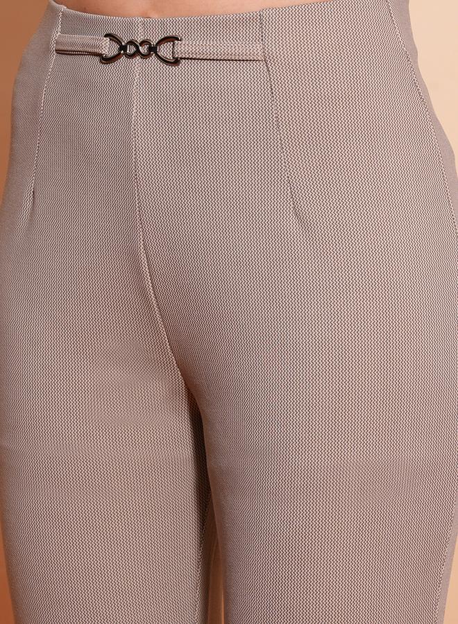 globus Beige Stretchable Metal Buckle Workwear Treggings - Image 5