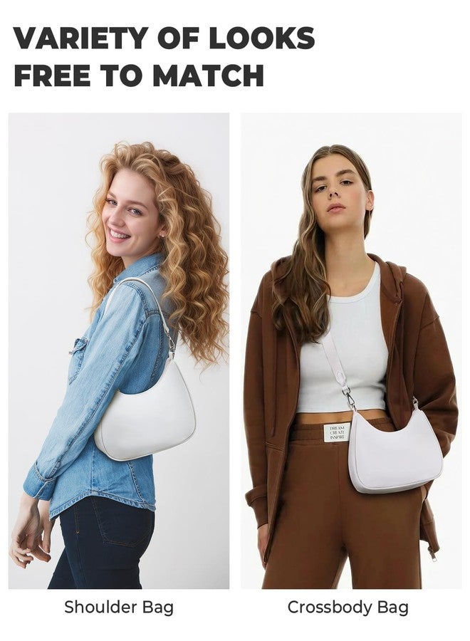 CHOLISS Small Crescent Shoulder Bag for Women - 2-in-1 Nylon Crossbody Bag, Trendy Everyday Bag with Adjustable Straps, White - Image 2