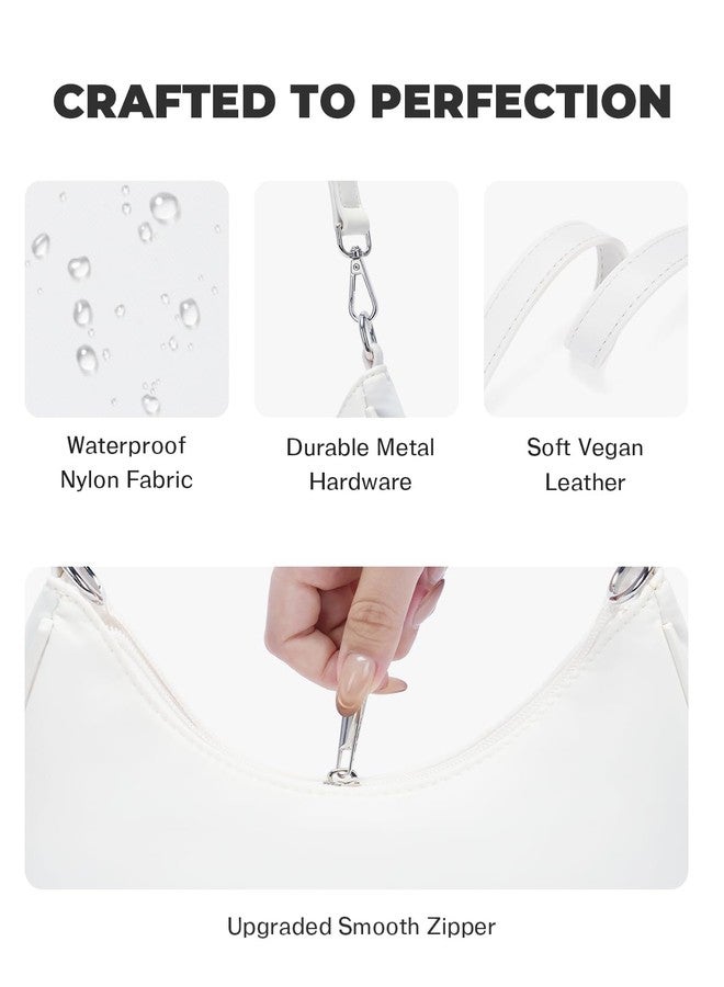 CHOLISS Small Crescent Shoulder Bag for Women - 2-in-1 Nylon Crossbody Bag, Trendy Everyday Bag with Adjustable Straps, White - Image 5