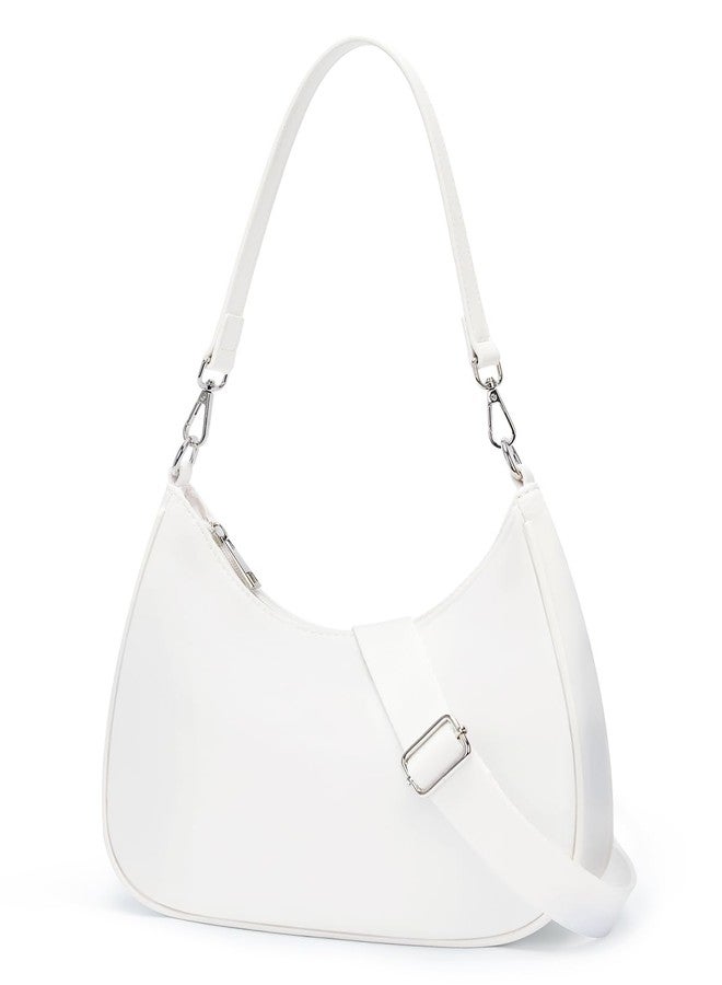 CHOLISS Small Crescent Shoulder Bag for Women - 2-in-1 Nylon Crossbody Bag, Trendy Everyday Bag with Adjustable Straps, White - Image 1