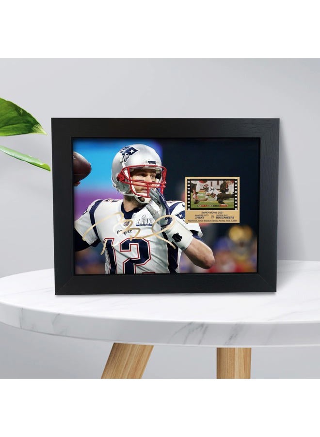 ORIMAMI Sport Fans Gifts - Signed Tom Brady Wooden Framed Photo Art Decor with 1x35mm Memorabilia Film Display,Cool Collectible Gifts for Football Fans - 8x6 Inches - Image 2