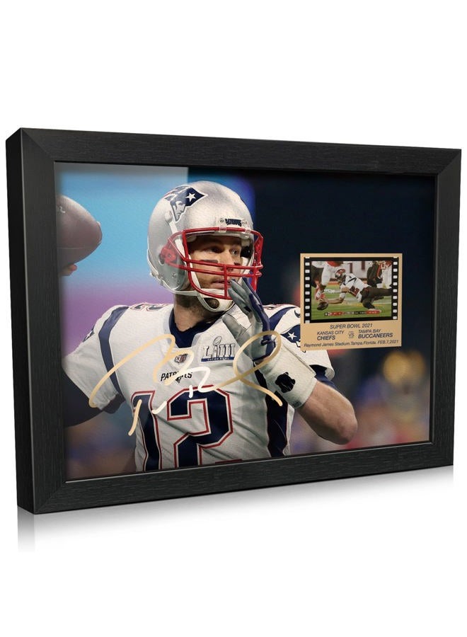 ORIMAMI Sport Fans Gifts - Signed Tom Brady Wooden Framed Photo Art Decor with 1x35mm Memorabilia Film Display,Cool Collectible Gifts for Football Fans - 8x6 Inches - Image 1