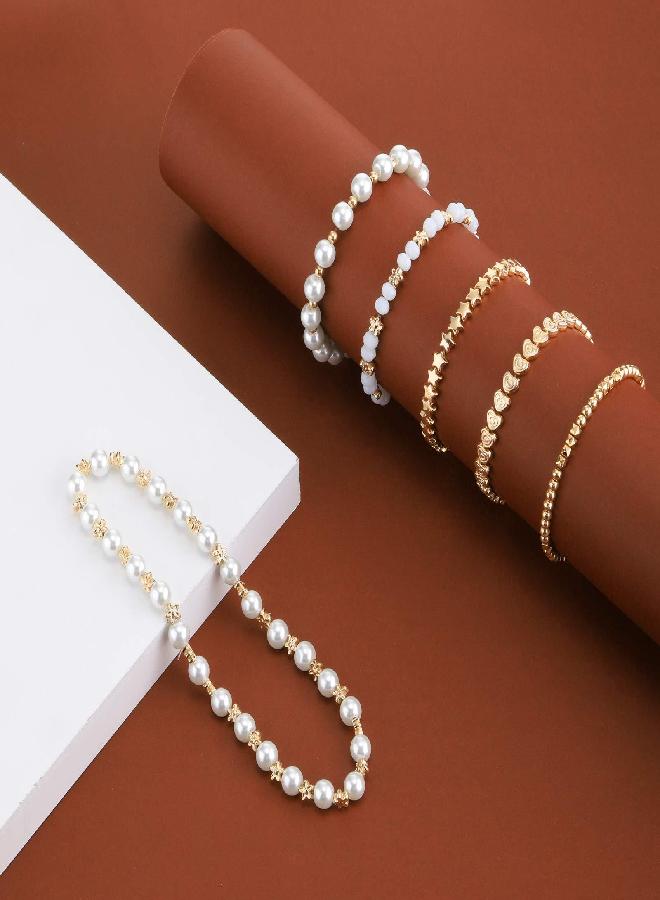 Hicarer 1200 Pieces Spacer Beads Set Star Beads Round Ball Beads Rondelle Faceted Spacer Beads Heart Beads Flower Beads Flat Disc Beads Loose Beads for Bracelet Earring Necklace Jewelry Making (Gold) - Image 2