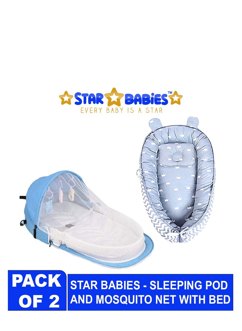 Star Babies Pack of 2 (Baby Sleeping Pod with Baby Mosquito with Bed) - Grey/Blue - Image 2