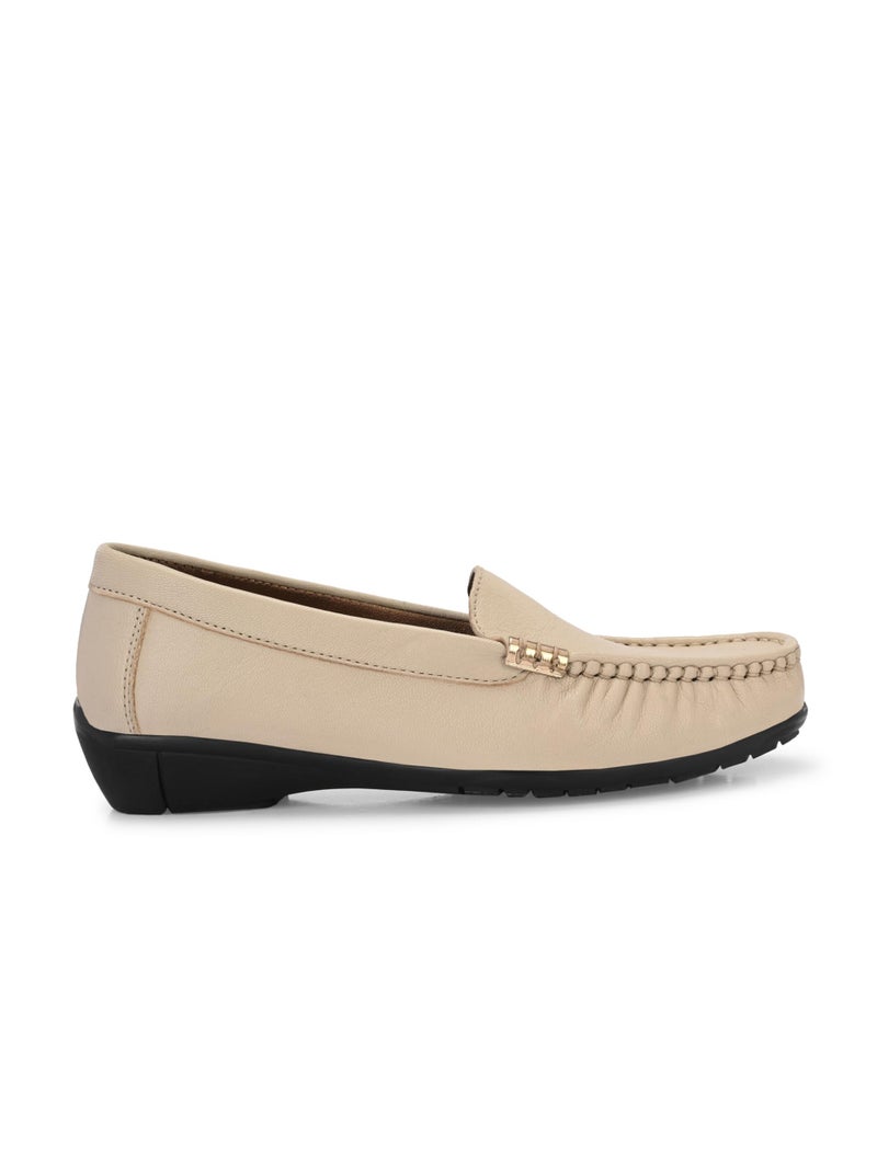 egoss Lady Boss X Premium Genuine Leather Loafer Casual Shoes for Women (Beige-5)-LD-228 - Image 3