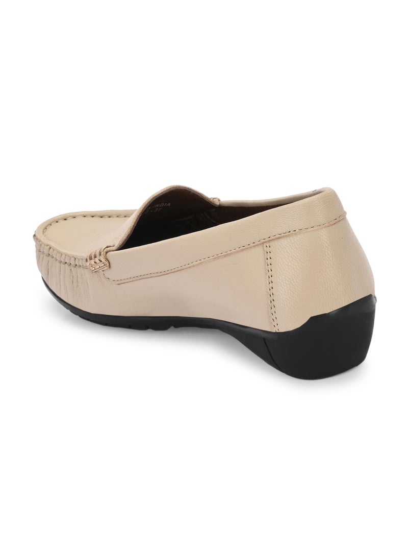 egoss Lady Boss X Premium Genuine Leather Loafer Casual Shoes for Women (Beige-5)-LD-228 - Image 2