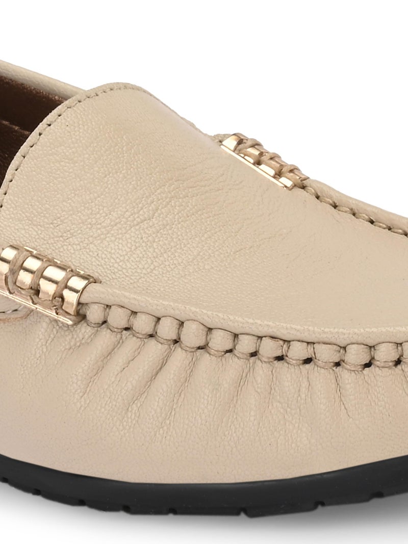 egoss Lady Boss X Premium Genuine Leather Loafer Casual Shoes for Women (Beige-5)-LD-228 - Image 5