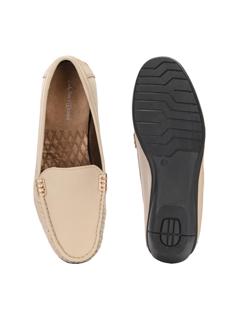 egoss Lady Boss X Premium Genuine Leather Loafer Casual Shoes for Women (Beige-5)-LD-228 - Image 4