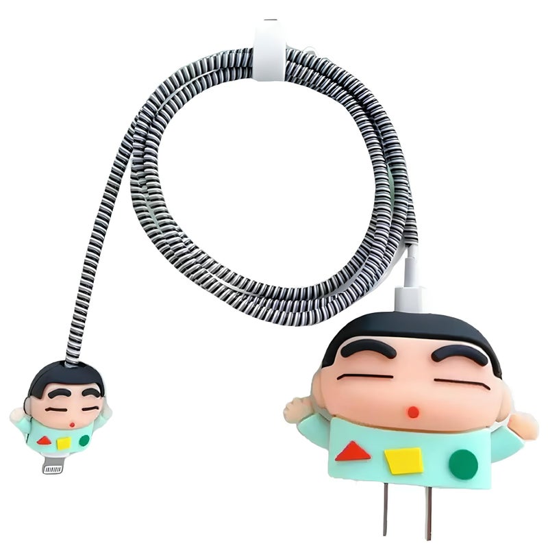 Skysia Charger Protector & Cable Saver for iPhone 18W 20W – 3D Shinchan Design, 4-in-1 Full Protection Cover with Wire Guard & Data Line Protector (Multicolored) - Image 5