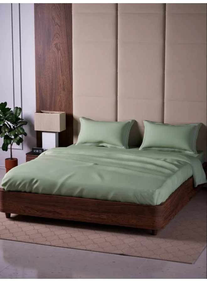 MULBERRY LIVING 100% Cotton - 500Tc Opulent Hue King Size (260X280  Cms) Flat Bedsheet With 2 Pillow Covers (50X75 Cm) - Tea Green