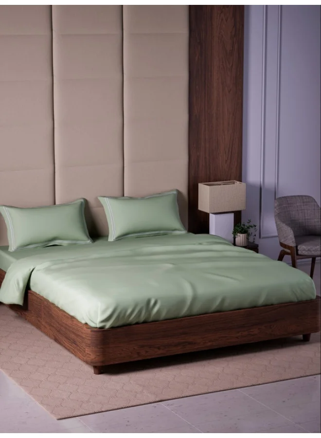 MULBERRY LIVING مفرش سرير مسطح قطن 100% 500 غرزة، مقاس كينج (260x280 سم) بلون أخضر شاي، مع 2 غطاء وسادة (50x75 سم)