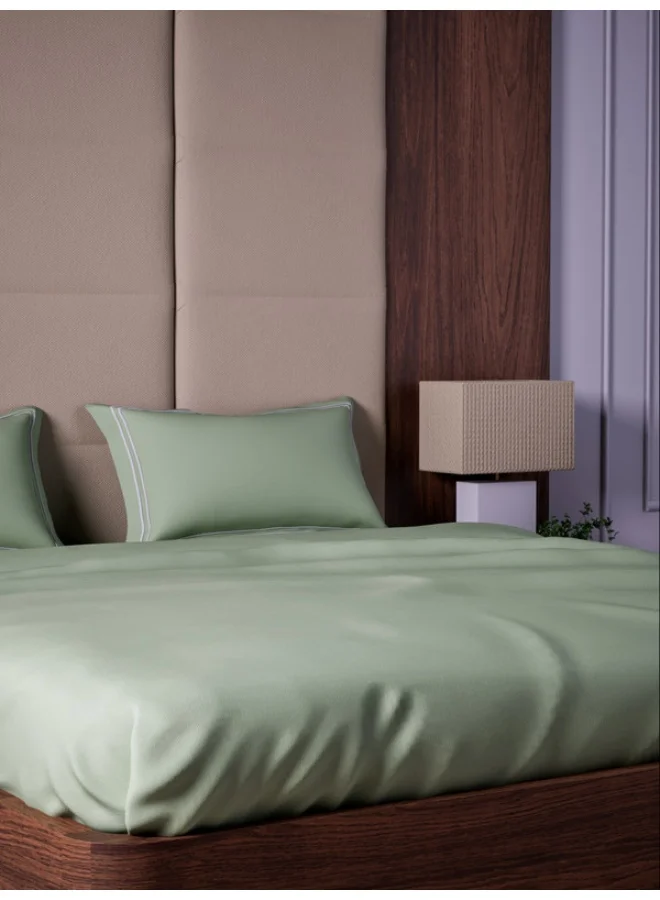 MULBERRY LIVING مفرش سرير مسطح قطن 100% 500 غرزة، مقاس كينج (260x280 سم) بلون أخضر شاي، مع 2 غطاء وسادة (50x75 سم)