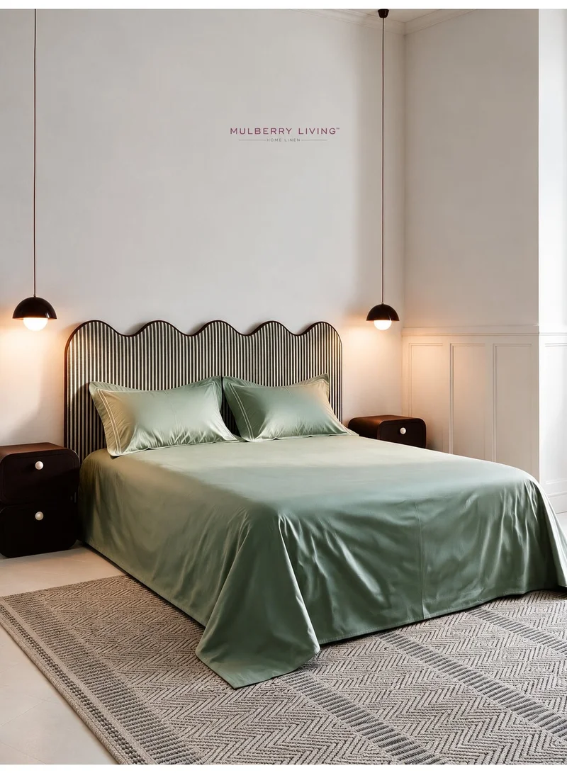 Mulberry Living 100% Cotton King Flat Bedsheet with 2 Pillow covers - 500TC Opulent Hue - Tea Green
