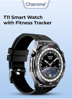 glassology Charome T11 Smart Watch with Fitness Tracker Heart Rate Monitor Long Battery Life Water Resistant Compatible with iOS and Android in Elegant Black.  - Image 1