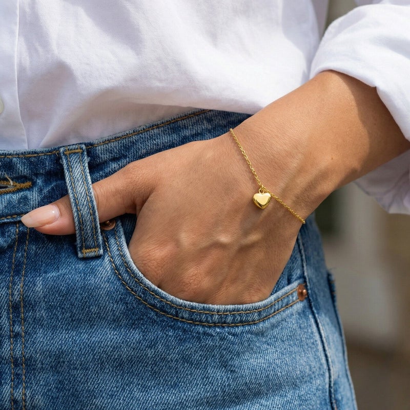 PALMONAS 18k Gold Tone Plated Cute Heart Bracelet
 for Women - Image 4