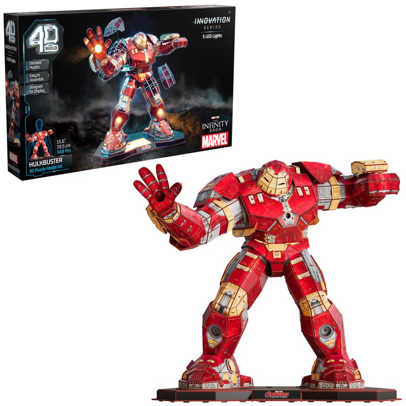 4D Build, Marvel Hulkbuster 3D Model Kit with LED Lights, Innovation Series, Marvel Collectibles & Desk DÃ©cor, Adult Puzzle, Building Toys, 3D Puzzles for Adults & Teens, 348 Pieces, for Ages 12 & Up - Image 1