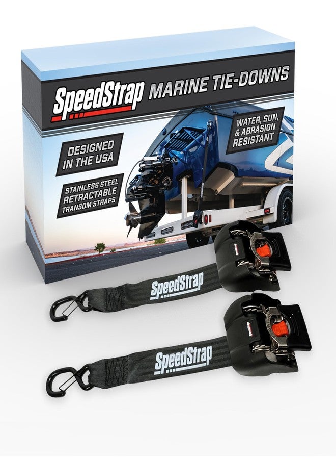 SpeedStrap 2" x 43" Retractable Marine Transom Tie-Down Straps with Snap S-Hooks - Heavy Duty Tie-Downs for Secure Transport - Universal Fit for Marine Vessels (2 Pack) (Stainless Steel - 1,800 lbs) - Image 1
