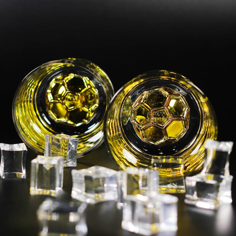 Melbify Football Whiskey Glass Set of 2 300 ml Golden Plated Whiskey Glass Premium Unique Big Broad Royal High end Expensive Whiskey Glass Gift Set for Soccer Lovers - Image 3